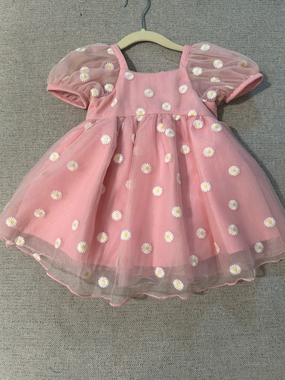 Janie & Jack Pink Daisy Tulle Puff Sleeve Dress